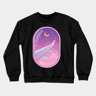 Airplane Window View - Crescent Moon - Pink Crewneck Sweatshirt